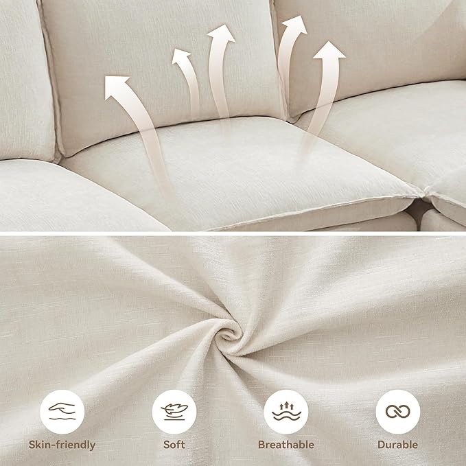 30 Cloud Modular Single Sofa Chair with Storage Modern Upholstered Accent Chair Deep Seat Chenille Reading Lounge Armchair for Living Room Bedroom Small Space Beige