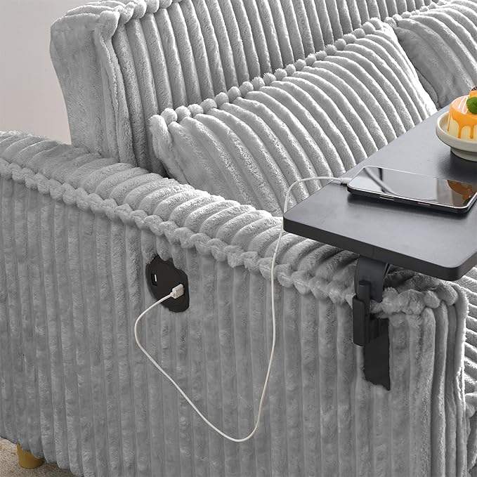 LUMISOL 3 in 1 Convertible Sleeper Sofa Bed 54 Loveseat Sofa with Pull Out Bed Corduroy Loveseat Futon Couch Bed with Side Table &amp USB Ports for Living Room Apartment Gray