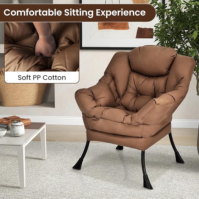 GORELAX Modern Lazy ChairUpholstered Lounge Accent Chair Single Leisure Sofa Chair with Armrests &amp Side Pocket Comfy Reading Chair for Bedroom Living Room Dorm Room (Brown)