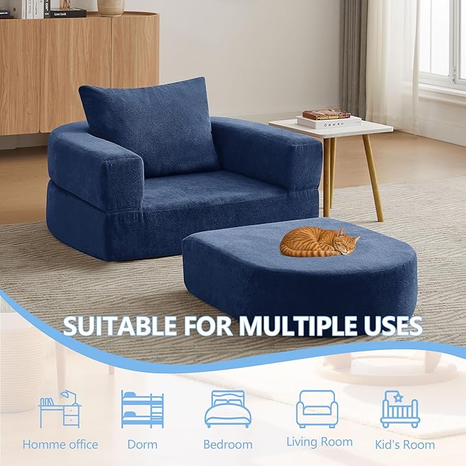 41 Futon Sofa Bed Velvet Futon Couch Convertible Sleeper Floor Sofa Bed Upholstered Couch Reading Chair for Living Room (Blue 41)