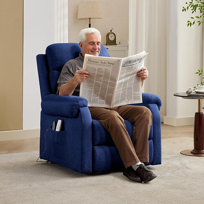Power Lift Recliner Chair Recliners for Elderly with Heat and Massage Recliner Chair for Living Room with Infinite Position and Side Pocket USB Charge Port (Dark Blue)