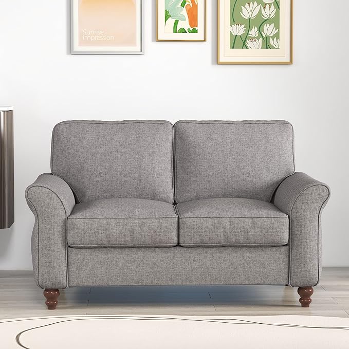 Bonzy Home 57 Loveseat Sofa 2 Seater Sofa for Living Room Upholstered Comfy Sofa Couch for Small Space Living Room Apartment Office Grey