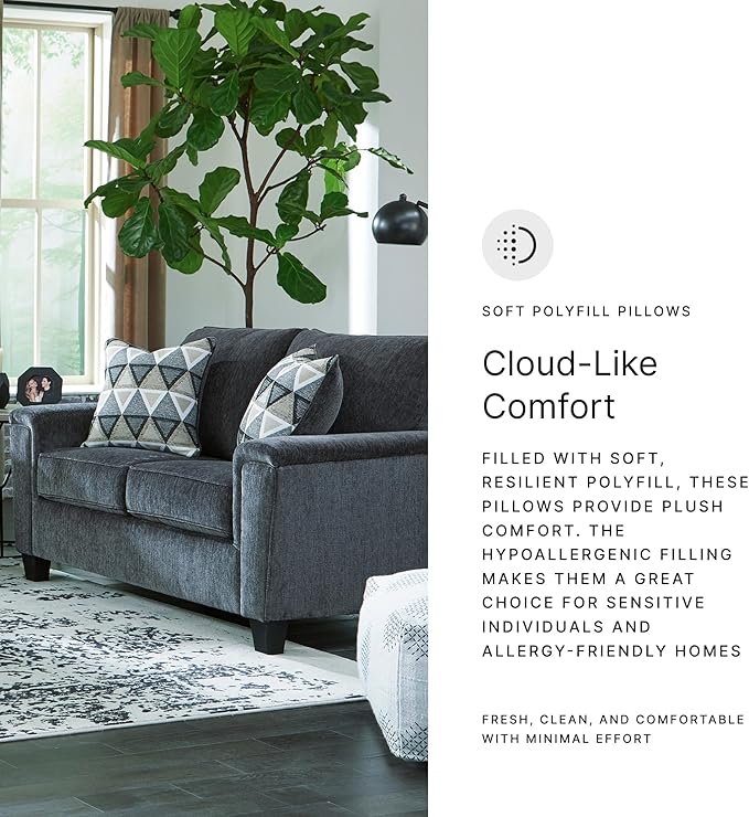Signature Design by Ashley Abinger Chenille Contemporary Loveseat with 2 Accent Pillows Dark Gray