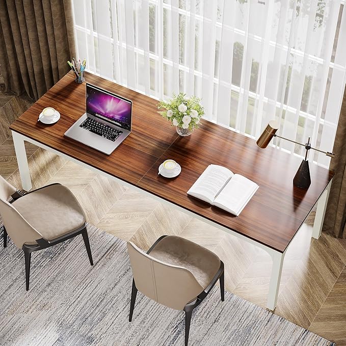 Tribesigns 2-Person Home Office Desk 78.7 Extra Long Modern Desk Double Workstation for Home Office Work Desk for Two People (Walnut)