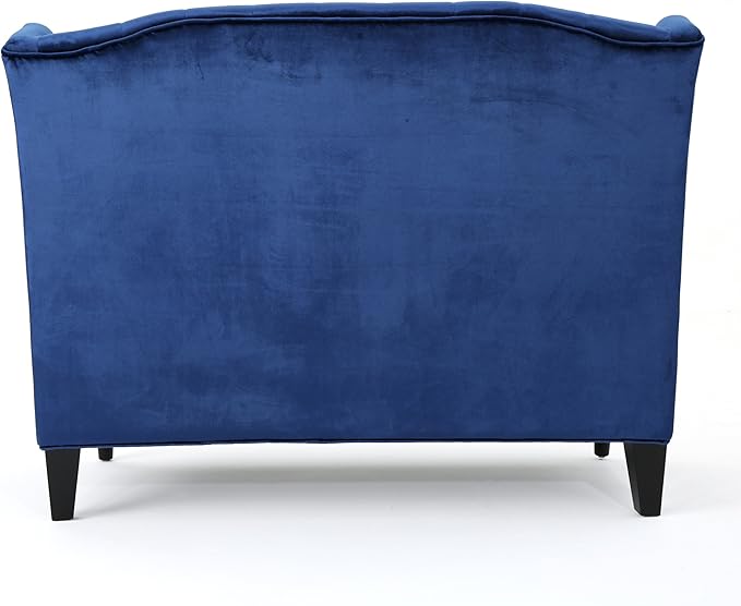 Small Velvet Loveseat Sofa Settee 50.25-inch 2 Seat Modern Victorian Sofas Couch with Buttoned Tufted Wingback Upholstered Banquette Dining Bench for Dining Living Room Hallway (Navy Blue)