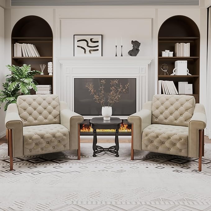 EJUNQ Cozy Accent ChairPU Leather Modern Living Room ChairsMid-Century Office Reading ChairSingle SofaArmchair for Bedroom Apartment Waiting Room(Ivory)