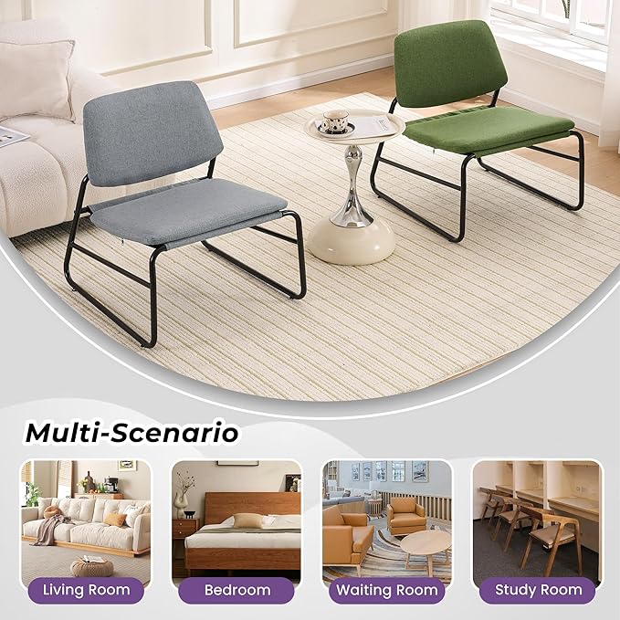 DAICO Modern Accent Chair Armless Sling Accent Chairs Comfy Upholstered Side Sitting Chairs with Metal Frame for Living Room Bedroom Balcony Garden Linen Grey