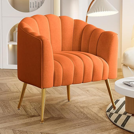 Oversized Pumpkin Couch Accent Chair Modern Comfy Velvet Upholstered Barrel Chairs Luxury Single Sofa Armchair for Living Room Waiting Room Office and Vanity (Orange)