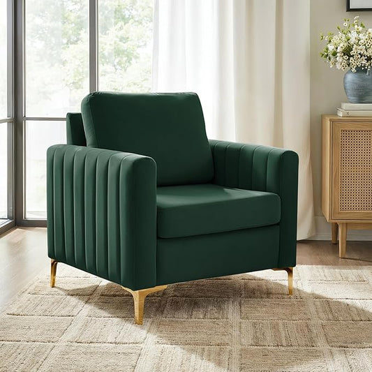 Modern Upholstered Velvet Accent Chair Velvet Armchair Club Chair with Gold Metal Legs Mid-Century Barrel Leisure Comfy Reading Chair for Livingroom Bedroom