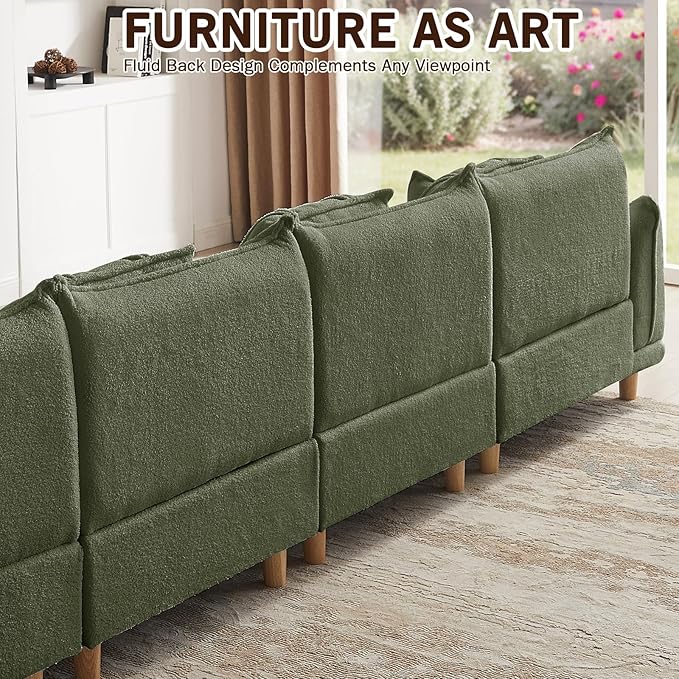 Oversized Modular Sectional Sofa Convertible L Shaped Couch with Ottoman Deep Seat Cloud Couch 126 inch Width 4 Seat Couches with Solid Wood Leg Modern Sofa for Living Room