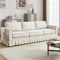 3 Seats Modular Sectional Sofa Couch 98 Modern White Linen Fabric Cloud Couches with Skirts &amp Washable Covers Oversized Upholstered Accent Sofa Couch with Deep Seat &amp Pillow for Living Room