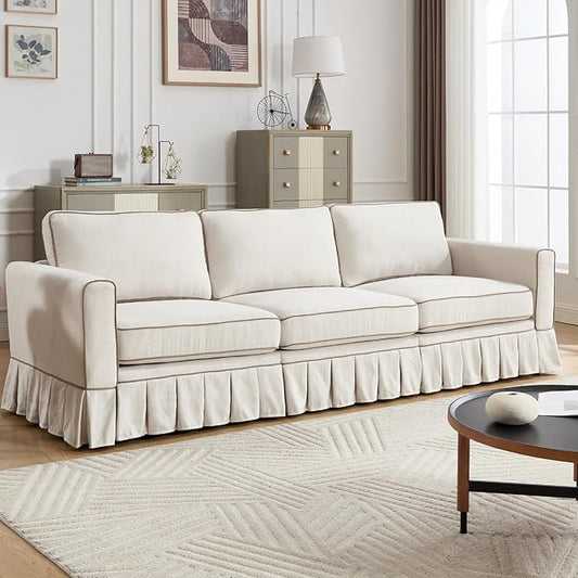 3 Seats Modular Sectional Sofa Couch 98 Modern White Linen Fabric Cloud Couches with Skirts &amp Washable Covers Oversized Upholstered Accent Sofa Couch with Deep Seat &amp Pillow for Living Room