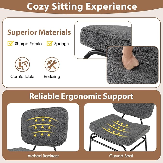 Giantex Modern Armless Accent Chair Set of 2 Sherpa Reading Chair w/Sponge Padding Adjustable Foot Pads &amp Metal Frame Upholstered Side Chair for Living Room Bedroom &amp Reading Room Grey