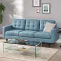 Christopher Knight Home Jenby Modern 3-Seater Sofa Tufted Waffle Stitch Fabric Couch with Rubberwood Tapered Legs Modern Living Room Sofa Couch for Family &amp Guests Blue