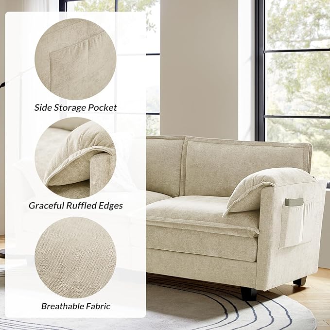 EcoHarbor 108 Modular Sectional Sofa for Living Room Modern 4 Seat L Shaped Cloud Couch with Elephant Ears Armrests Comfy Dual-Layer Cushions Deep Seat &amp Side Storage Pockets Beige