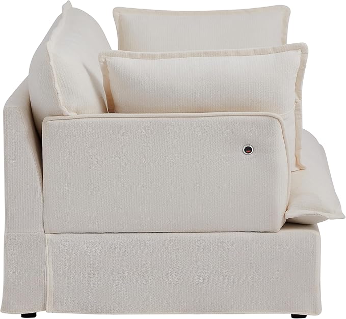 Merax 47.2 Oversized Accent Chair with Dual-Port Charging Skirted Base Deep and Wide Seat Cloud-Like Comfy Single Sofa Modern Design for Living Room&ampApartment ChenilleWhite