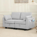 Convertible Loveseat Sectional Sofa Couch Linen Fabric Modular Sofa with Storage Space for Small Apartments Living Room Office and Commercial Space Light Gray