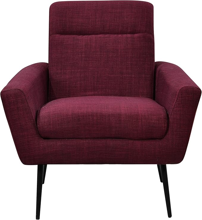 Mid Century Modern Upholstered Fabric Accent Chair Living Room Bedroom Leisure Single Sofa Chair (with Metal Legs) TV armrest seat Suitable for Small Space Home Office Coffee ChairWine Red