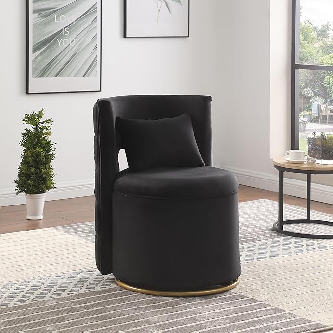 Swivel Accent ChairVelvet Round Storage Sofa Club Upholstered Barrel Modern Arm Chair for Nursery Living Room Hotel Bedroom Office Lounge Hotel Office (Black)