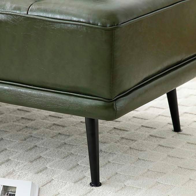 Modern Upholstered End of Bed Bench with 360-Degree Swivel Tray 2 Seater Sofa Couch with Side Table Settee Bench with Metal Legs Backrest for Living RoomEntrywayFoyer (PU-With Tray Green)