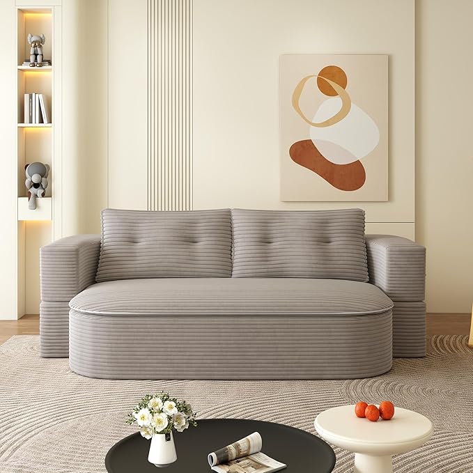 78.7 Convertible Sofa Bed 2-in-1 Folding Floor Couch with 2 Pillows and Blanket Plush Corduroy Fabric Sleeper Sofa for Living Room and Bedroom No Assembly Required (Coffee)