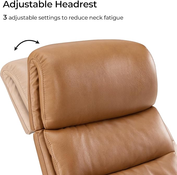 CHITA Genuine Leather Self-Weight Reclining Swivel Chair with Adjustable Headrest and Ottoman for Living Room Office Saddle