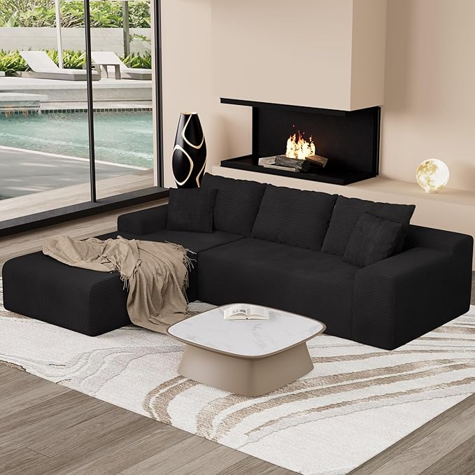 NAYA 106” Modular Sectional Sofa Cloud Sectional Couch with Deep Seat Modern Modular L-Shape Sofa Boneless Couch with Chaise for Living Room Bedroom (Black Left Facing Chaise)