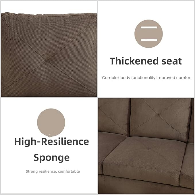 FONTOI L Shaped Sectional Couch Sofa Modern Couches for Living Room Comfy 4 Seat Modular Sectional Sofa with Ottoman Storage for Bedroom Apartment Brown