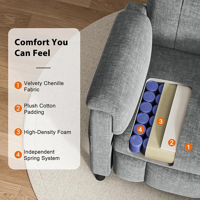 Pipishell Power Recliner Chair for AdultsElectric Recliner with Remote Adjustable Recline/Footrest Chenille FabricThick Seat Cushion Small Recliner for Living Room Home Theater Grey