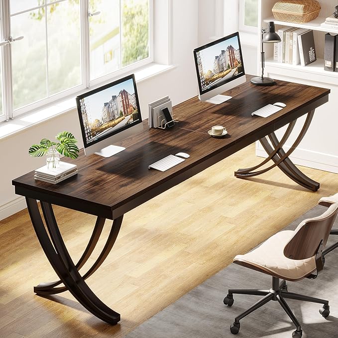 Tribesigns 2 Person Desk 78 Inch Long Computer Desk Two People Office Table with Stylish Legs Double Workstation for Home Office (Rustic Brown)