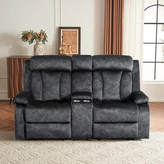 Power Reclining Loveseat with Console Loveseat Recliner Sofa with Massage &amp Heat Perfect Electric Couch for Living Room (Gray)