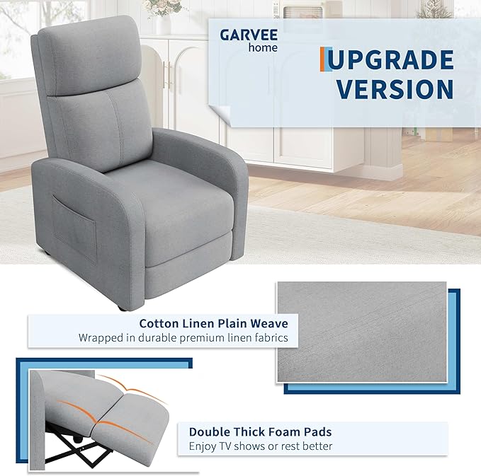 Garvee Recliner Chair for Adults Set of 2 PU Leather Lazy Recliner Ergonomic Adjustable Single Sofa Enhanced with Side Pocket Tall Back Wide Arms &amp Padded Seat Home Theater Seating for Living R