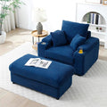 KEIKI Oversized Accent Chair with Ottoman Chaise Lounge Chair Indoor Oversized Sofa Bed Sleeper Couch Reading Chairs for Living Room Blue