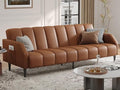 Fadware Faux Leather Couch Convertible Futon Sofa Bed with Adjustable Backrest Mid Century Leather Sofa Loveseat with Side Pockets&amp Metal Leg Modern Leather Sleeper Sofa for Living Room Bedroom