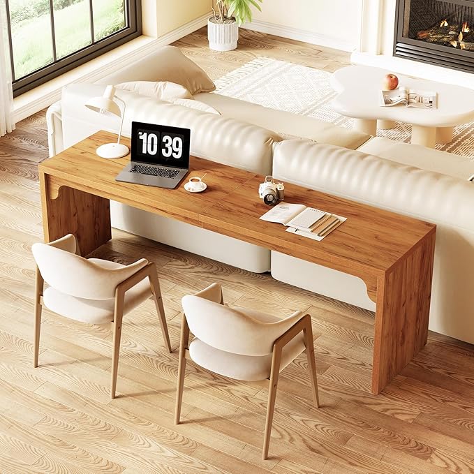 LITTLE TREE Two Person Desk 78.7 Inches Extra Long Computer Desk Wooden Brown Office Double Desk for 2 People Large Rectangular Writing Study Simple Desk Workstation for Home Office