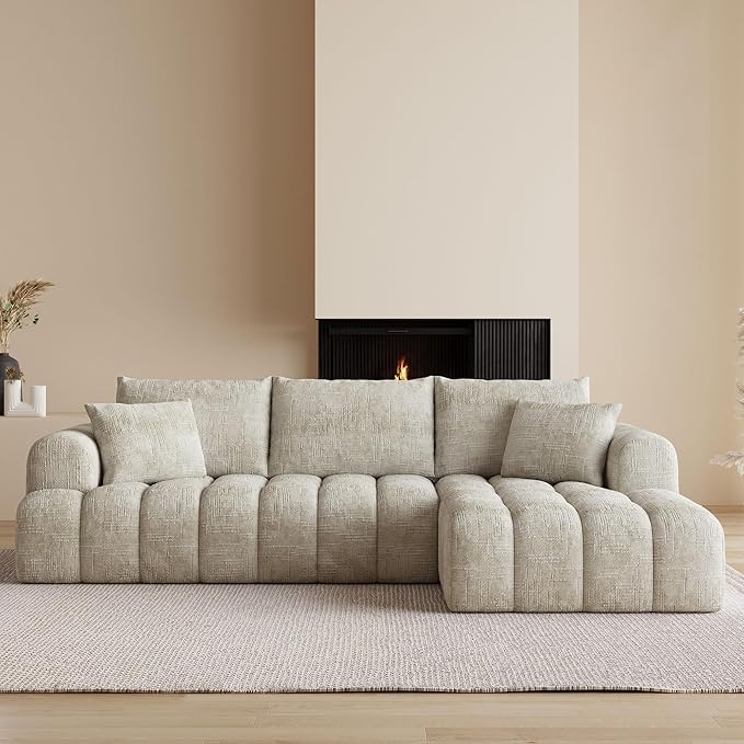 108 Cloud Sectional Couches for Living Room Boneless L-Shaped Sofa with Pillow 3 Seater Modular Sectional Sofa (Khaki)