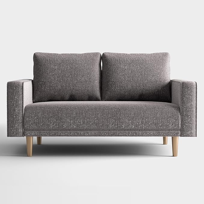 Furniture of America Oriana Contemporary Boucle Loveseat Couch with Back Pillows and Wooden Legs Comfy Fabric Upholstered Small Sofa for Living Room Bedroom Home Office Charcoal Gray