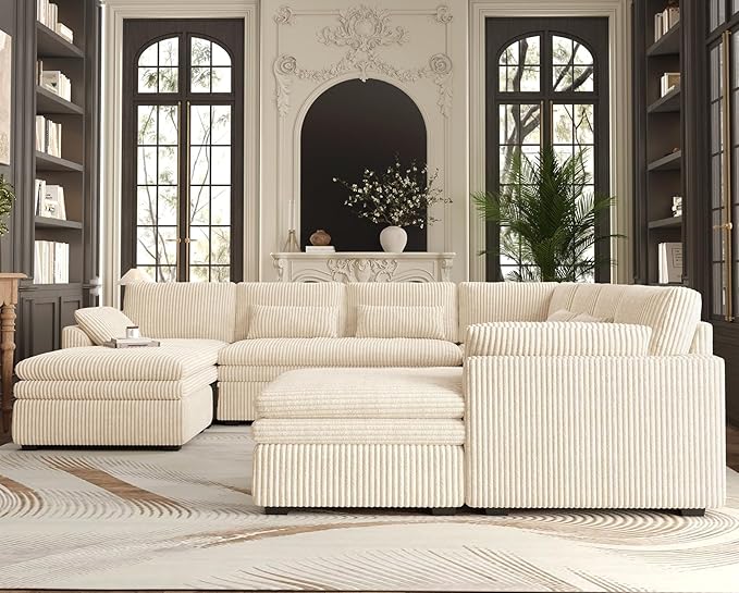 Belffin Chaise Module for Large Modular Sectional Sofa Upholstered Right-Facing Chaise Part for Plush Corduroy Sectional Couches for Living Room Apartment Beige