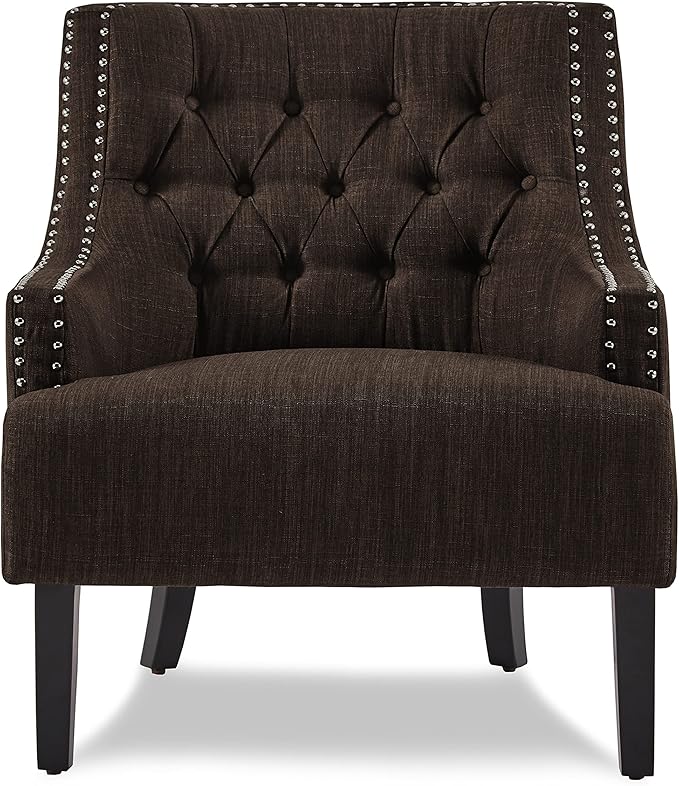 Lexicon Accent Chair Reading Chair Comfy Chair for Bedroom Upholstered Armchair with Solid Wood Frame Tufted Cushion Nail Head Trim Single Sofa Chair for Living Room Office Chocolate Chenille