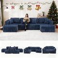 132 U Shaped Sectional Couch Large Modular Cloud Couches with Double Chaise Lounge Comfy Corduroy Cloud Sofa with Pillows Boneless Couches for Living Room Blue