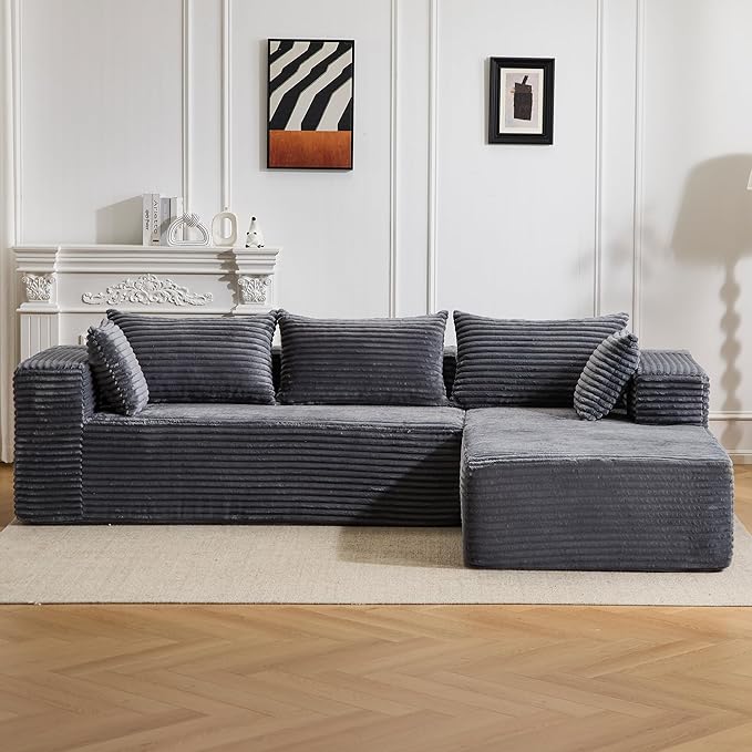 107 Modular Sectional Couch with L-Shape ChaiseBoneless Sofa for Living RoomModern Cloud Couch with Deep SeatNo Assembly RequiredLovesetGrey(Right Facing Chaise)