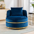 Swivel Accent ChairBedroom Barrel Chairs with Seat CushionModern 360° Velvet Fabric Circle Chair with Sturdy Frame and Stainless Steel Base for Living Room(Blue)