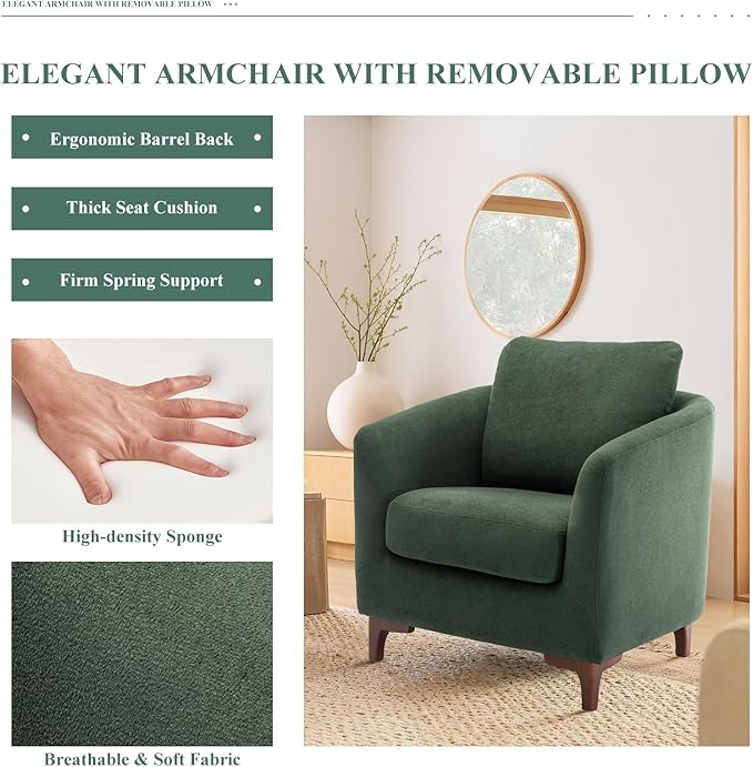 COLAMY Sherpa Accent Chair with Storage Ottoman Set of 2 Upholstered Barrel Arm Chair with Footrest Modern Living Room Chair with Back Pillow Green