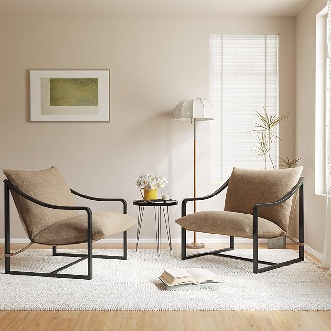 Sling Accent Chair Set of 2 Modern Comfy Chair with Soft Cushion Metal Frame Armchair with Foam Cushion Aidan Accent Chairs for Bedroom Living Room Easy Assembly