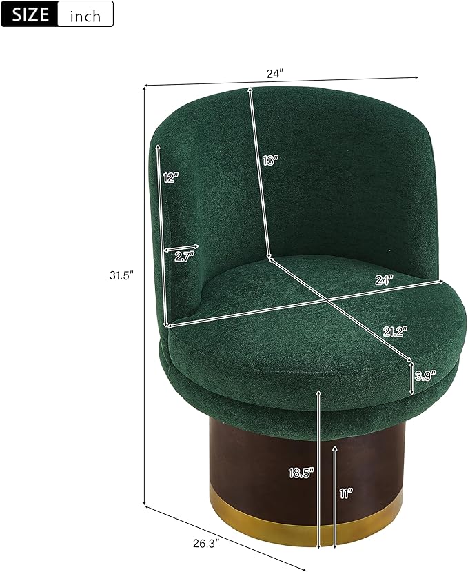 Christopher Knight Home Mirin Upholstered 360° Swivel Accent Chair Chenille Fabric Swivel Barrel Chair Modern Vanity Chair for Living Room Bedroom Green+Brown