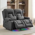TUNYI Wall Hugger Loveseat Recliner Sofa with Massage &amp Heat Power Reclining Loveseat RV Couch with USB/Outlet/Storage/LED Light/Speaker (Grey)