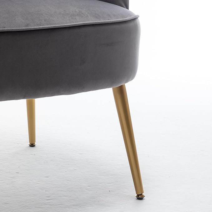 Trendy Velvet Accent Chair with Gold Metal Legs Upholstered Armchair for Small to Mid-Size Spaces Modern Living Room Bedroom Vanity Desk and Entryway Grey