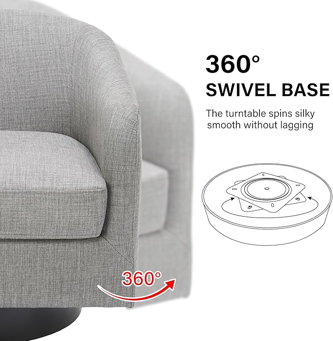 Swivel Barrel Accent Chair Modern Round Linen Arm Chair for Living Room Bedroom Comfy Club Reading Chairs for Adults（Linen Fabric Light Grey Set of 4