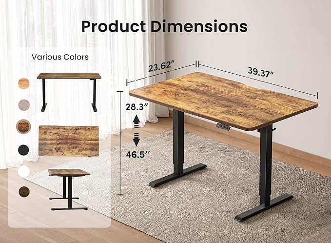 BANTI 40 × 24 Inches Standing Desk Ergonomic Electric Height Adjustable Sit and Stand Up Computer Office Desk with Splice Board Black Frame/Rustic Brown Top
