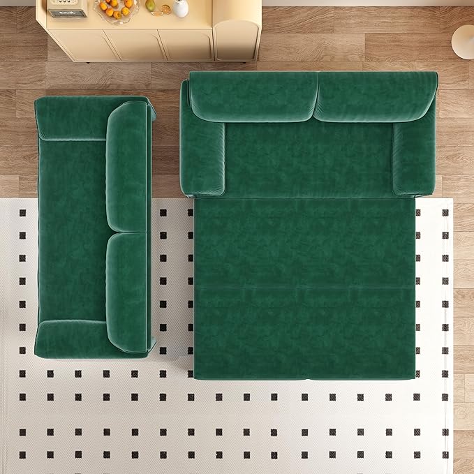 GNIXUU 66 Queen Pull Out Sofa Bed Velvet Convertible Sleeper Sofa Couch with Side Storage Comfy Cloud Futon Bed Pull Out Couch for Living Room Apartment Small Space(Green)
